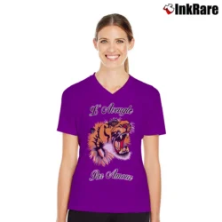 Women’s Gucci Tiger Slogan Fashion Designer V-Neck Tee in purple | Chic Neckline, Soft Texture
