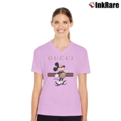 Women’s Gucci Vector Mickey Mouse Graphic V-Neck Tee in light pink | Chic Neckline, Soft Texture