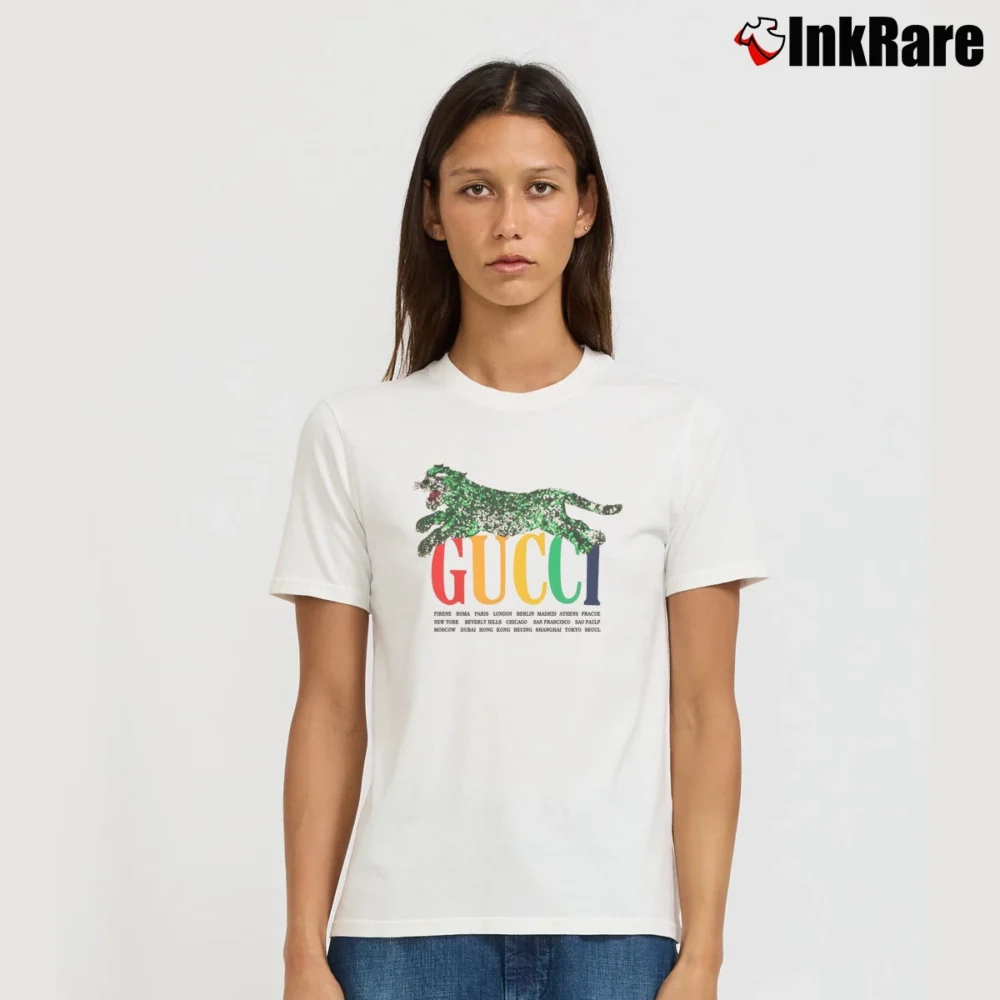 Women’s Gucci With Tiger And Cities Graphic Signature T-Shirt in white | Soft, Flattering Fit
