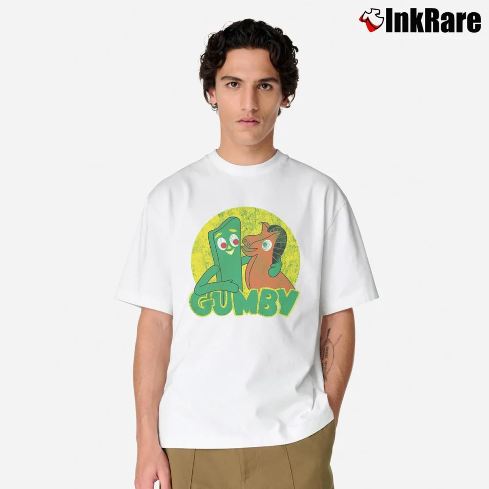 Men’s Gumby And Pokey Faded Logo Classic T-Shirt in white | Soft, Breathable Everyday Wear