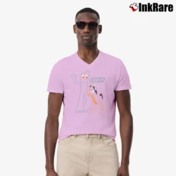 Men’s Gumby Charcoal Outline Classic V-Neck Tee in light pink | Sharp, Breathable, Everyday Staple