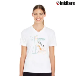 Women’s Gumby Charcoal Outline Classic V-Neck Tee in white | Chic Neckline, Soft Texture