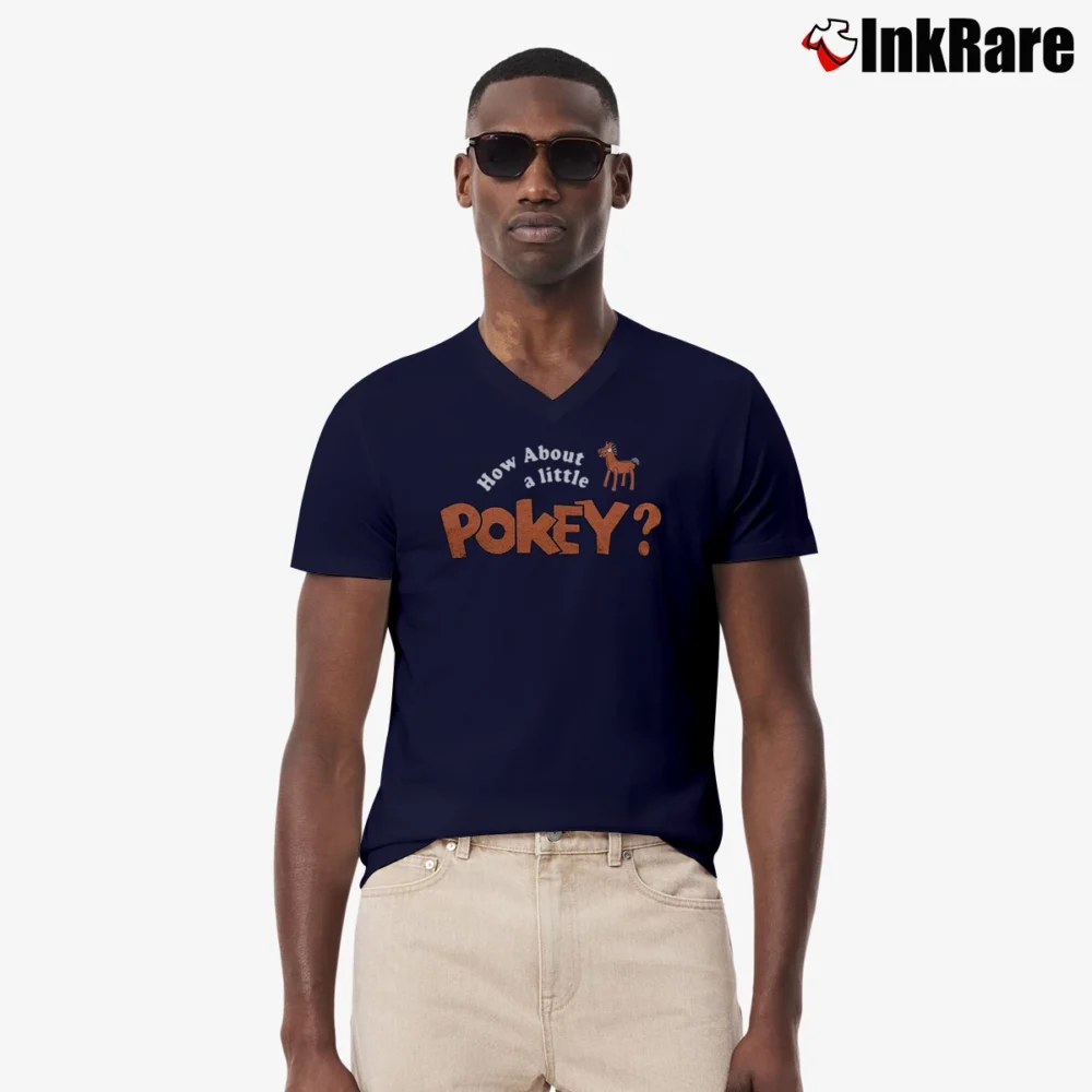 Men’s Gumby Pokey Ringer Cartoon V-Neck Tee in navy | Sharp, Breathable, Everyday Staple