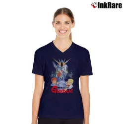 Women’s Gundam Char's Counterattack Mecha V-Neck Tee in navy | Chic Neckline, Soft Texture