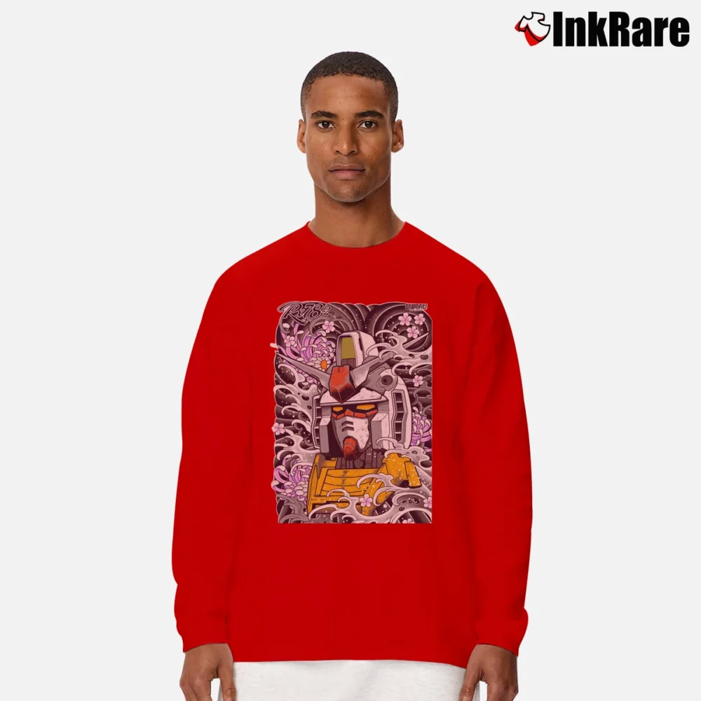 Men’s Gundam Classic Anime Mecha Robot Long-Sleeve Shirt in red | Sleek, Lightweight, Year-Round Wear