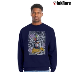 Men’s Gundam Classic Anime Mecha Robot Crewneck Sweatshirt in navy | Cozy Fabric, Clean Style