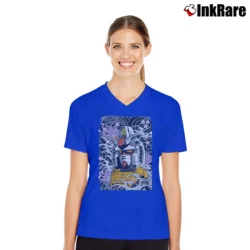 Women’s Gundam Classic Anime Mecha Robot V-Neck Tee in royal blue | Chic Neckline, Soft Texture