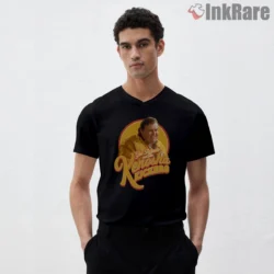 Gus Polinski Kenosha Kickers Portrait Script Shirt on black v-neck shirt for men graphic tee
