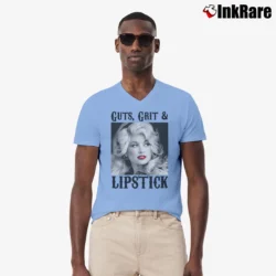 Men’s Guts Grits And Lipstick Statement V-Neck Tee in light blue | Sharp, Breathable, Everyday Staple