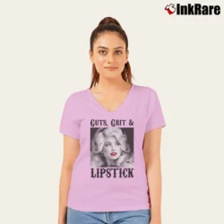 Women’s Guts Grits And Lipstick Statement V-Neck Tee in light pink | Chic Neckline, Soft Texture