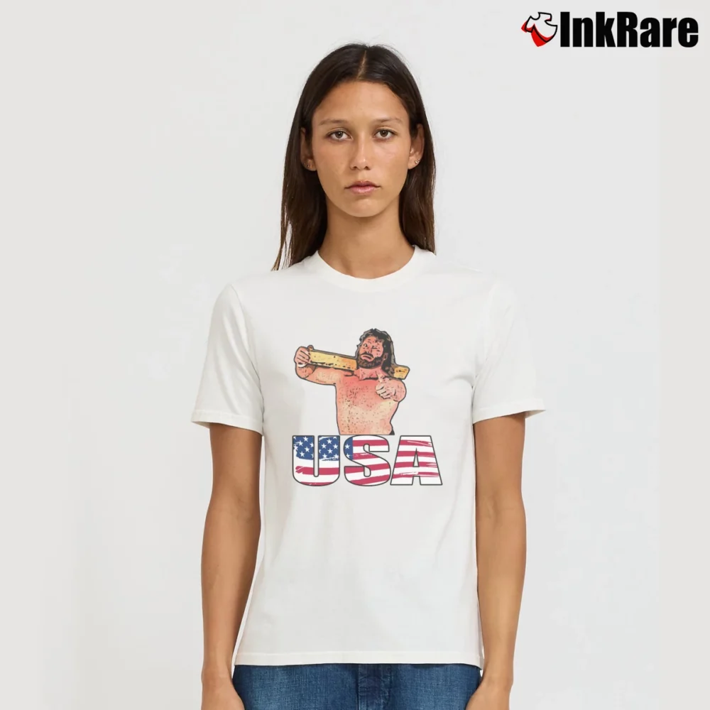 Women’s Hacksaw Jim Duggan Usa Wrestling Signature T-Shirt in white | Soft, Flattering Fit