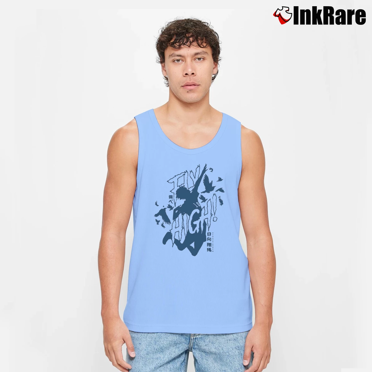 Men’s Haikyuu Fly High Tank Top in light blue | Breathable, Active-Friendly Design