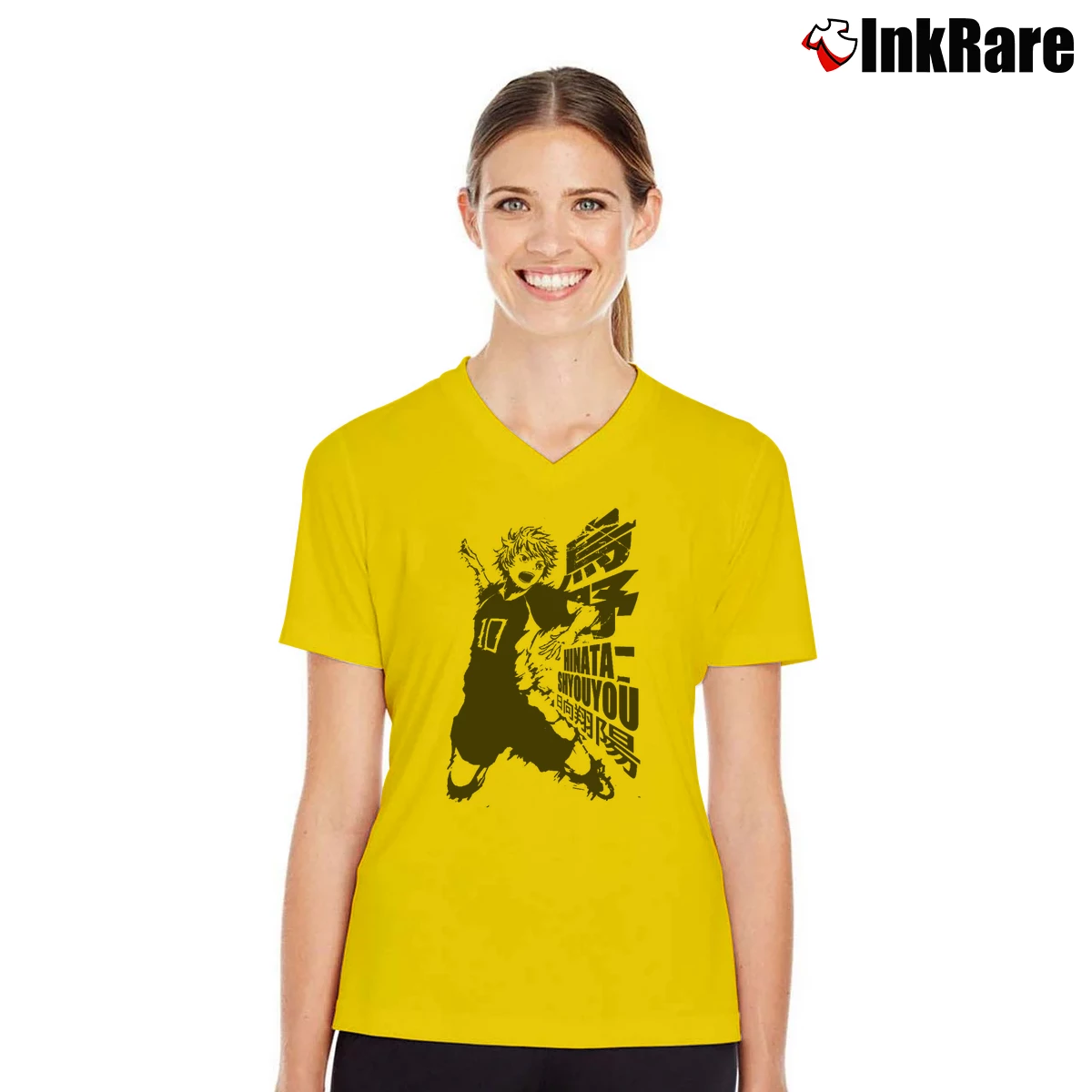 Women’s Haikyuu Hinata Shoyo V-Neck Tee in yellow | Chic Neckline, Soft Texture