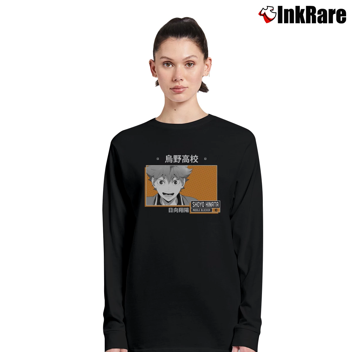 Women’s Haikyuu Shoyo Hinata Long-Sleeve Top in black | Sleek, Versatile, All-Season