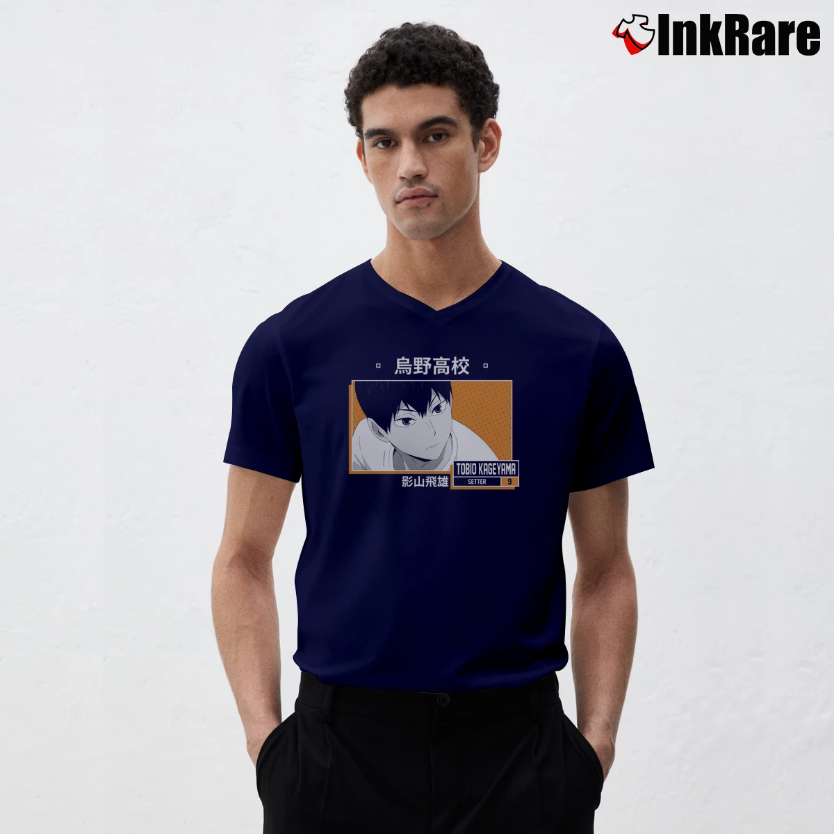Men’s Haikyuu Tobio Kageyama V-Neck Tee in navy | Sharp, Breathable, Everyday Staple