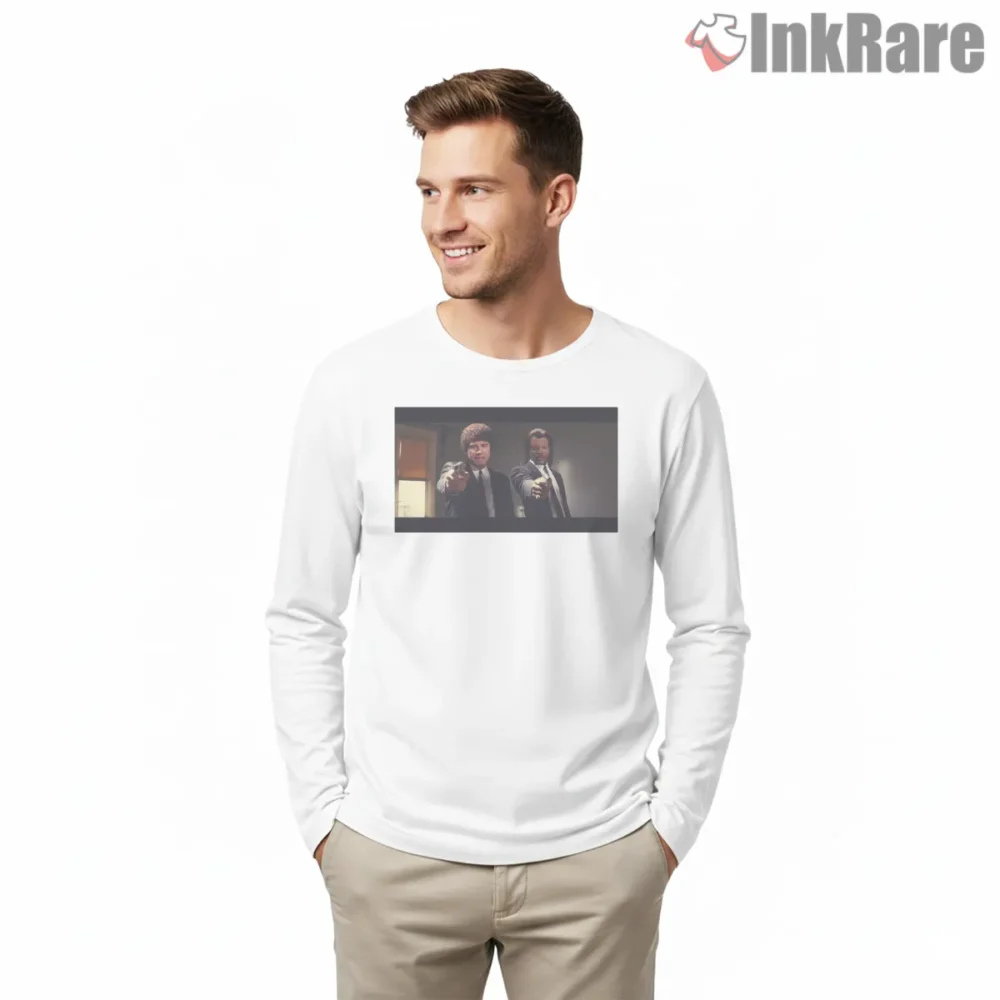 Hair Fiction Hitmen Parody Shirt on white long sleeve shirt for men graphic tee