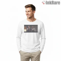 Hair Fiction Hitmen Parody Shirt on white long sleeve shirt for men graphic tee