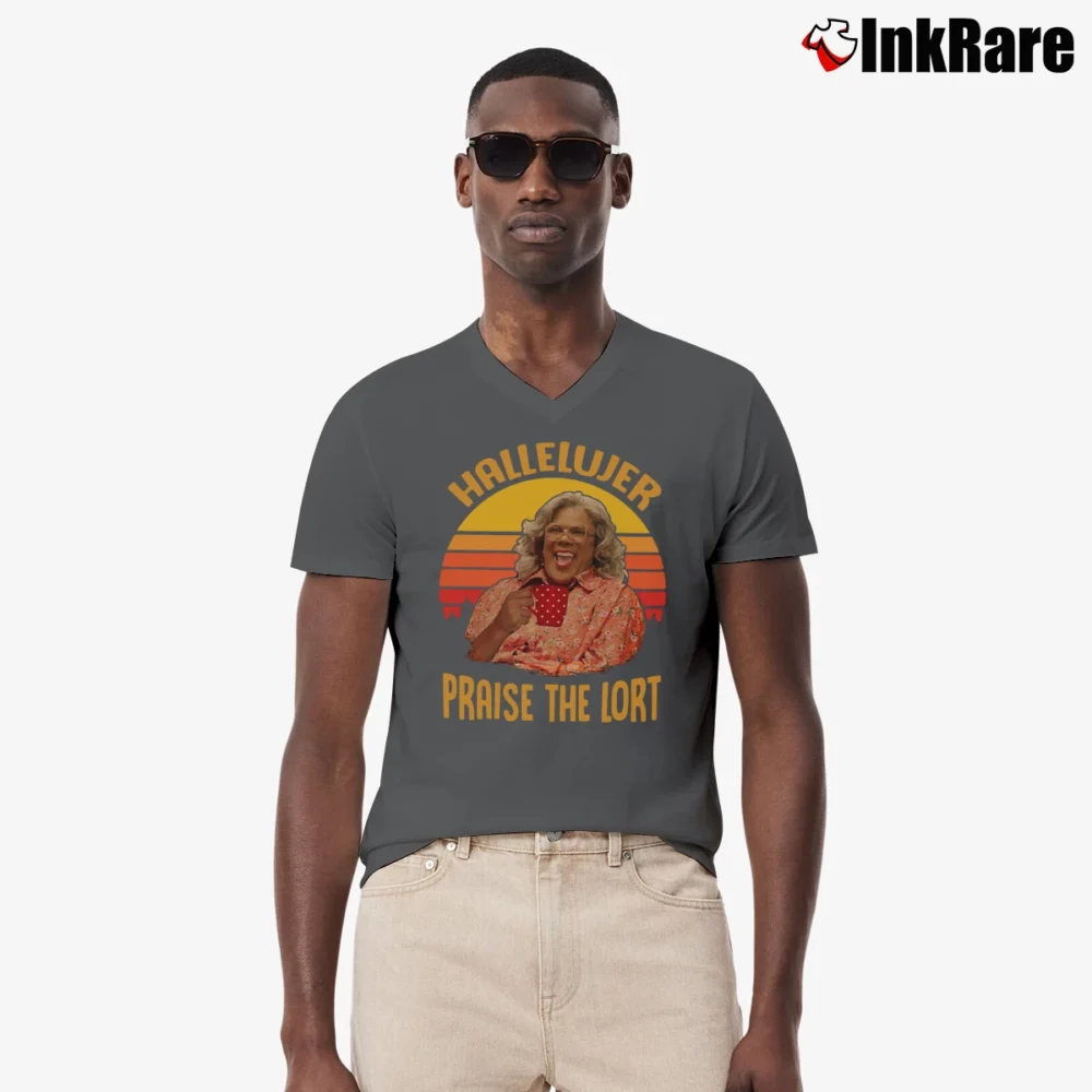Men’s Hallelujer Praise The Lort Madea V-Neck Tee in charcoal | Sharp, Breathable, Everyday Staple
