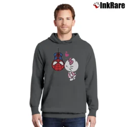 Men’s Hallo Kitty Cat And Hero Spider Matching Couple Valentine's Day Pullover Hoodie in charcoal | Cozy, Durable, Modern Fit