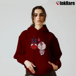 Women’s Hallo Kitty Cat And Hero Spider Matching Couple Valentine's Day Cozy Hoodie in maroon | Warm, Structured, Stylish