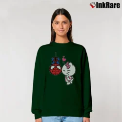 Women’s Hallo Kitty Cat And Hero Spider Matching Couple Valentine's Day Relaxed Sweatshirt in forest green | Soft, Laid-Back Vibe