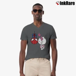 Men’s Hallo Kitty Cat And Hero Spider Matching Couple Valentine's Day V-Neck Tee in charcoal | Sharp, Breathable, Everyday Staple