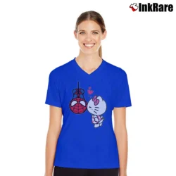 Women’s Hallo Kitty Cat And Hero Spider Matching Couple Valentine's Day V-Neck Tee in royal blue | Chic Neckline, Soft Texture