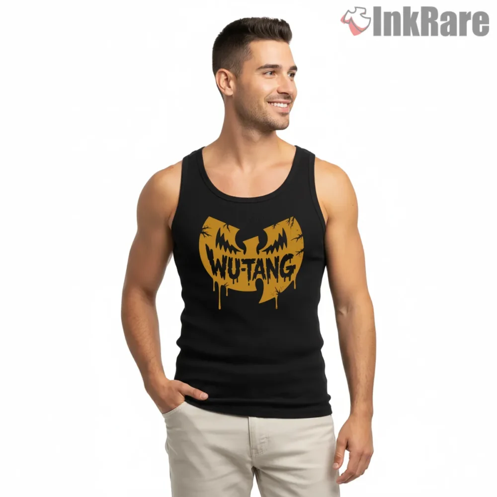 Halloween Bat Wing Wu Tang Pumpkin Shirt on black tank top for men graphic tee
