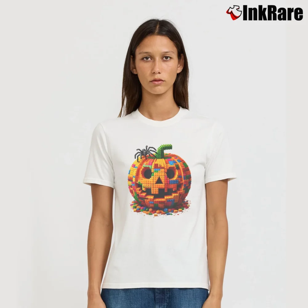 Women’s Halloween Master Builder Pumpkin Kids Building Blocks T-Shirt in white | Soft, Flattering Fit