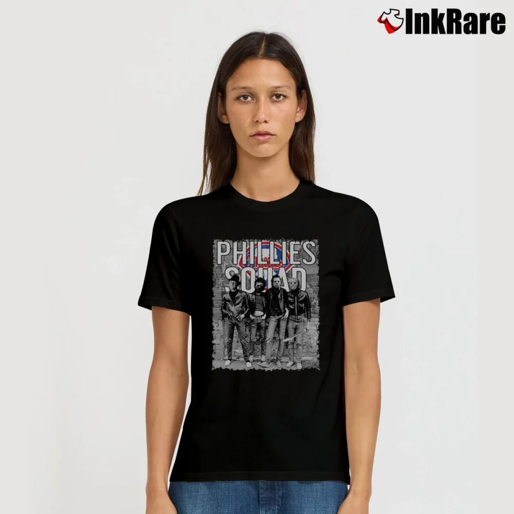 Women’s Halloween Phillies Horror Movie Squad Fan Signature T-Shirt in black | Soft, Flattering Fit