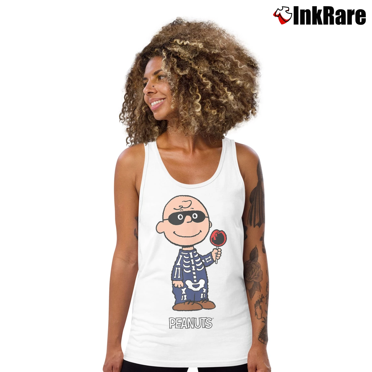 Women’s Halloween Skeleton Charlie Brown Tank Top in white | Lightweight, Movement-Friendly
