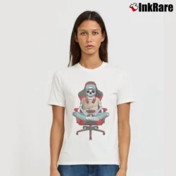 Women’s Halloween Skeleton Gamer Video Gaming T-Shirt in white | Soft, Flattering Fit