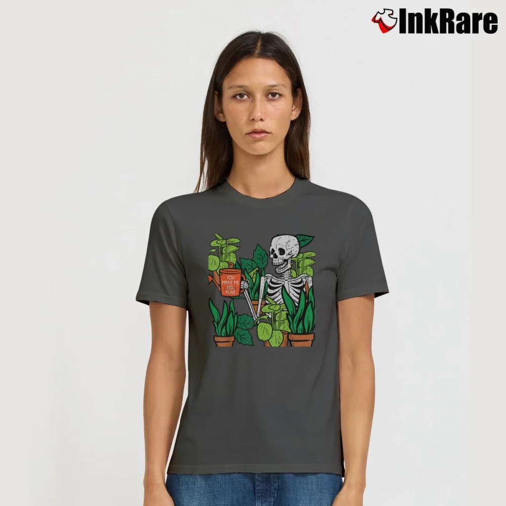 Women’s Halloween Skeleton Plants Alive Cute Costume T-Shirt in charcoal | Soft, Flattering Fit