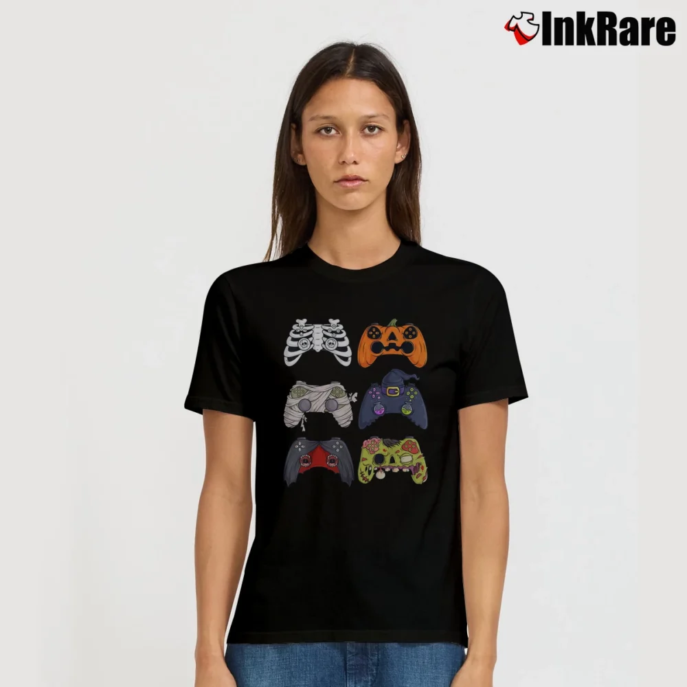 Women’s Halloween Skeleton Zombie Gaming Controllers Mummy T-Shirt in black | Soft, Flattering Fit