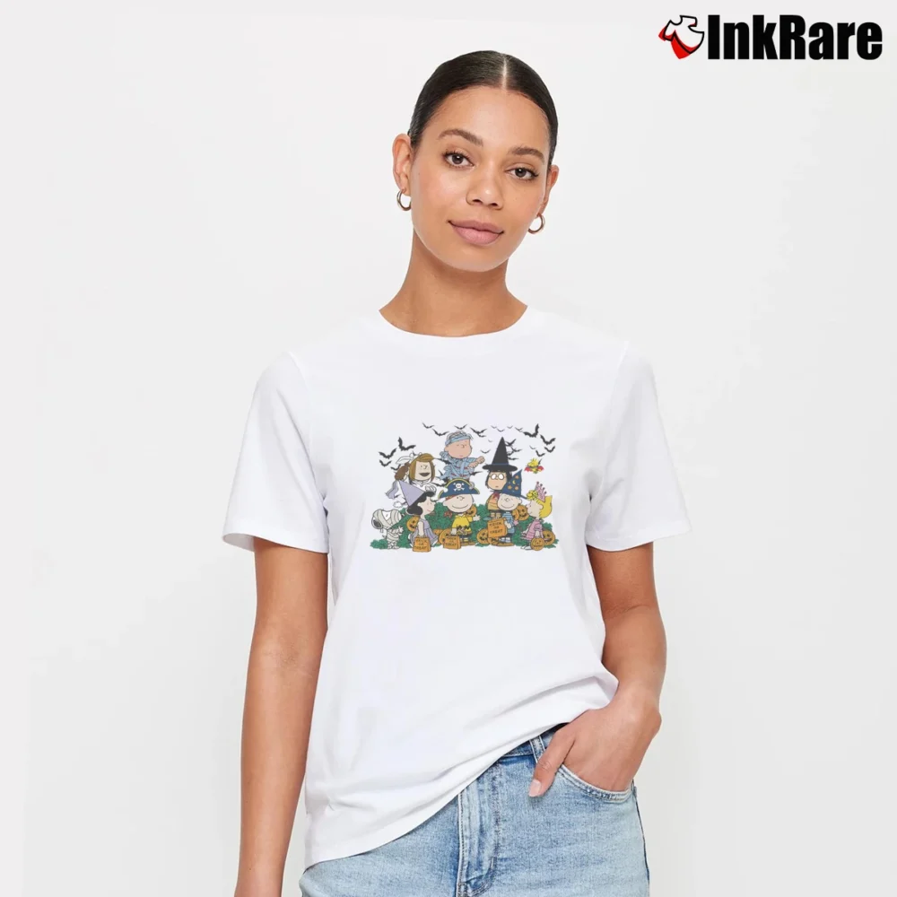 Women’s Halloween Snoopy And Friends Trick Or Treat Signature T-Shirt in white | Soft, Flattering Fit