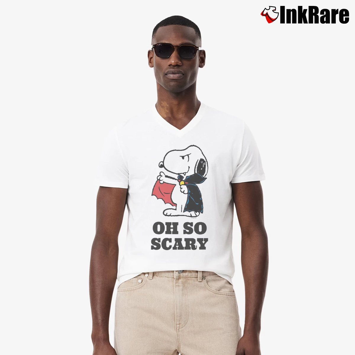 Halloween Snoopy Vampire Men’s V-Neck Tee in white – Modern Essential Men’s Halloween Snoopy Vampire V-Neck Tee in white | Sharp, Breathable, Everyday Staple