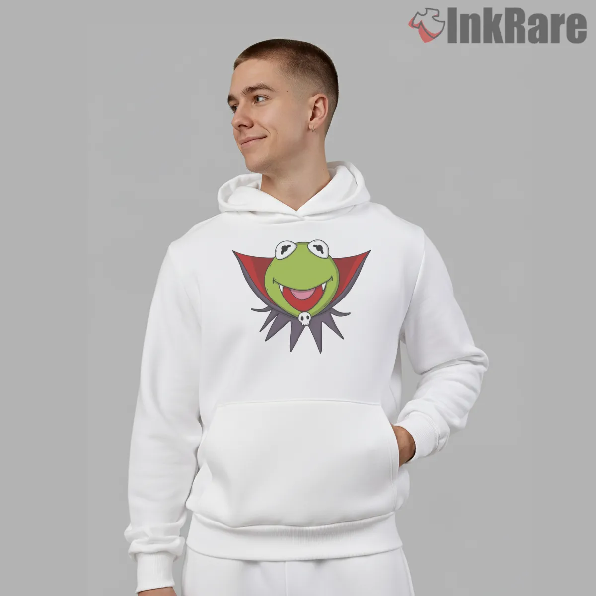 Halloween Vampire Kermit Funny Costume Cartoon Hoodie White Halloween Vampire Kermit Funny Costume Cartoon Shirt on white hoodie for men graphic tee