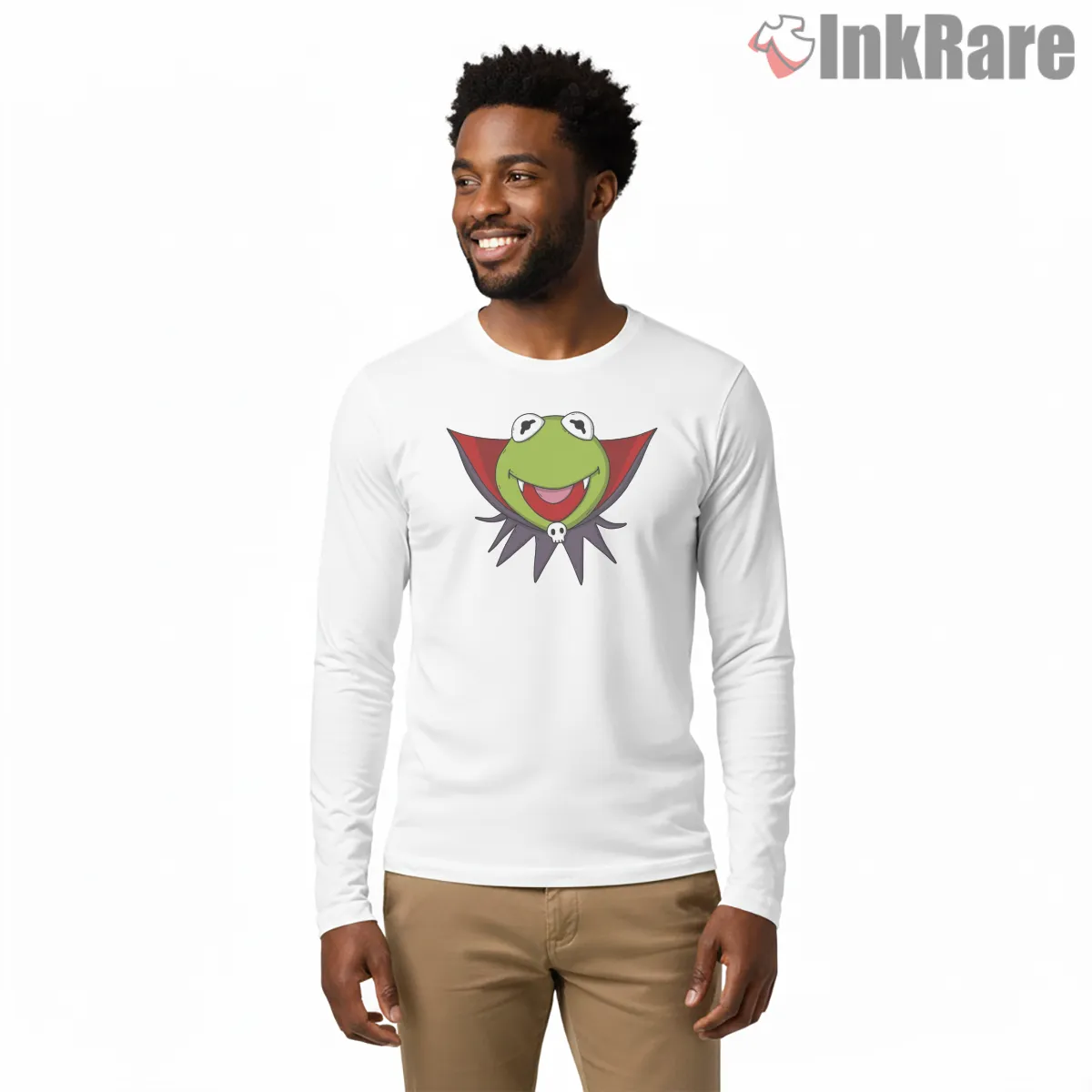Halloween Vampire Kermit Funny Costume Cartoon Shirt on white long sleeve shirt for men graphic tee