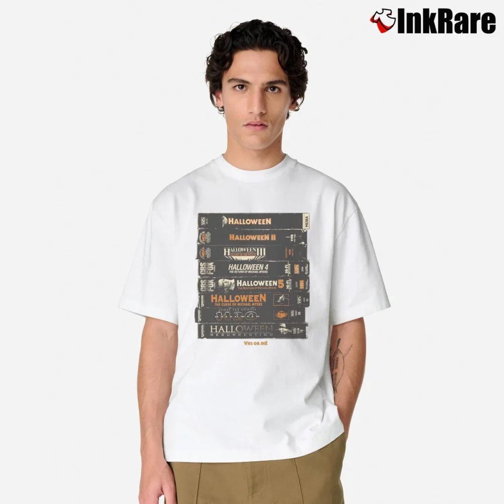 Men’s Halloween Vhs Or Die Studiohouse Horror Classic T-Shirt in white | Soft, Breathable Everyday Wear