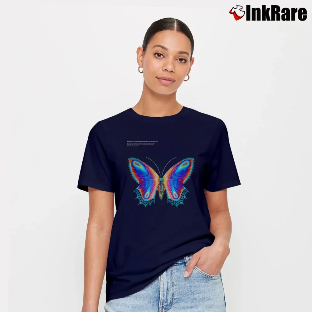 Women’s Halsey Multicolor Butterfly Graphic Signature T-Shirt in navy | Soft, Flattering Fit