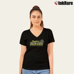 Women’s Hamilton Tiger - Cats 2000s CFL Puma V-Neck Tee in black | Chic Neckline, Soft Texture