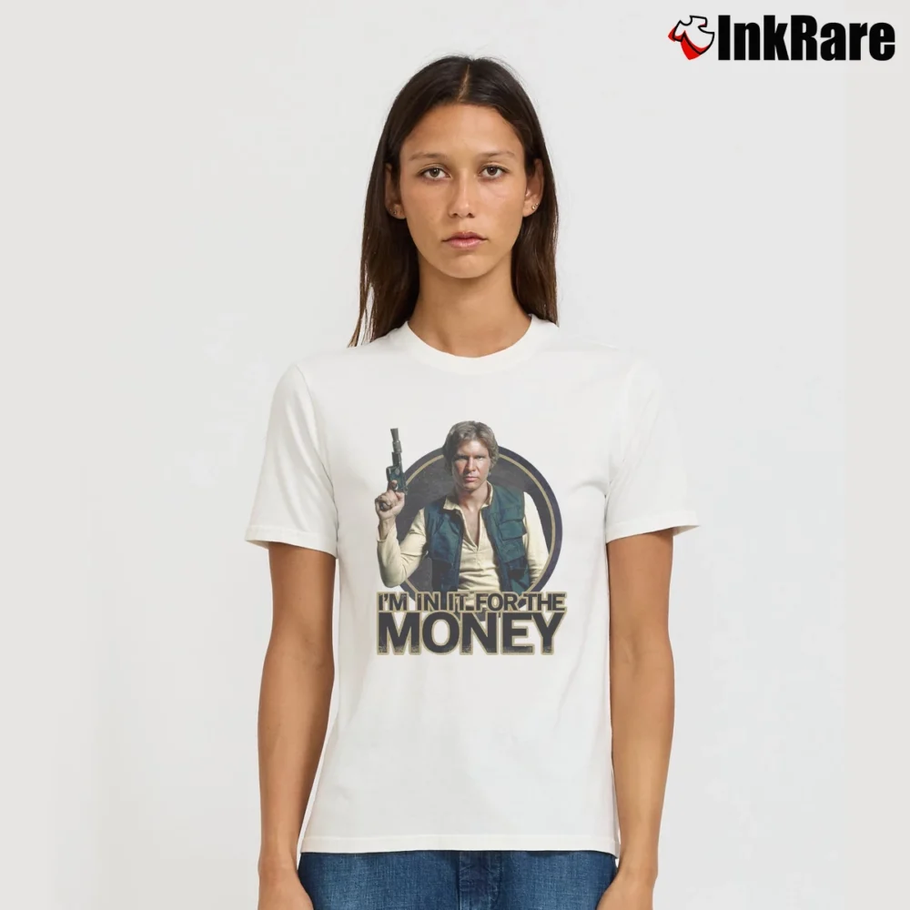 Women’s Han Solo Star Wars Vintage I'm In It For The Money Quote Signature T-Shirt in white | Soft, Flattering Fit