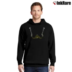 Men’s Handlebar Hold Up Funny Mustache Pullover Hoodie in black | Cozy, Durable, Modern Fit