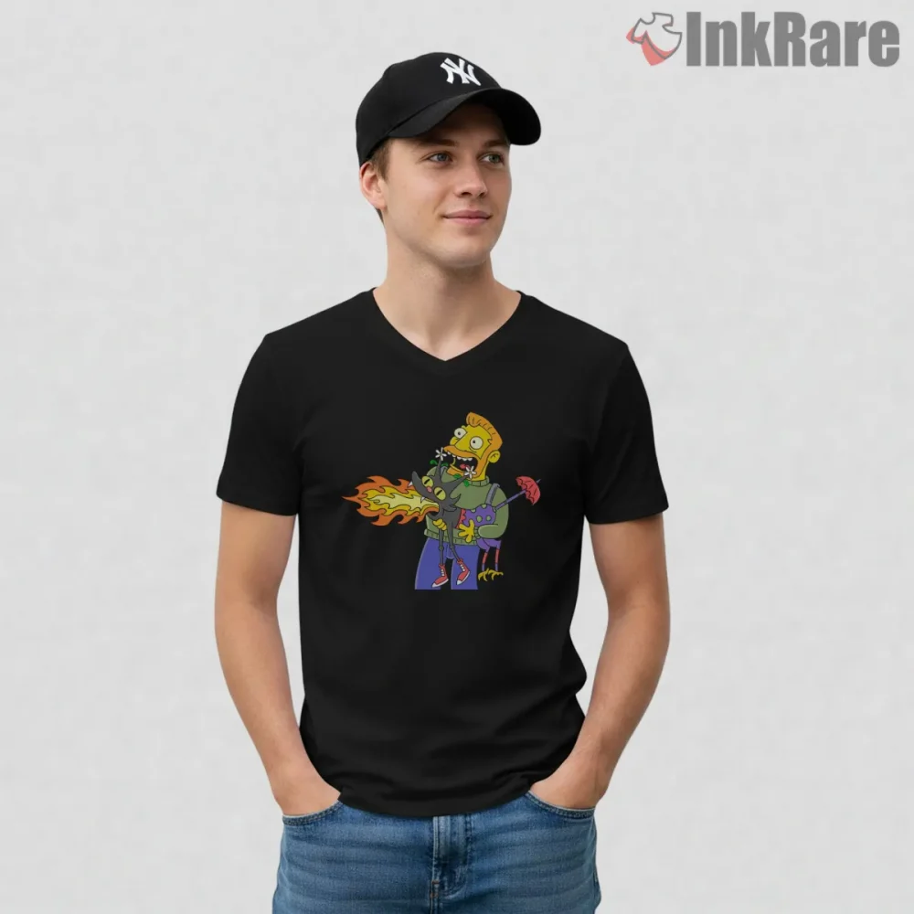 Hank Scorpio Chaos Fire Scene Cartoon Quote Shirt on black v-neck shirt for men graphic tee