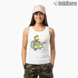 Hank Scorpio Flamethrower Villain Cartoon Action Shirt on white tank top for women graphic tee