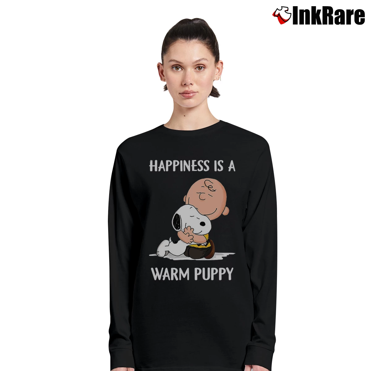 Women’s Happiness Is A Warm Puppy Snoopy And Chalie Brown Long-Sleeve Top in black | Sleek, Versatile, All-Season
