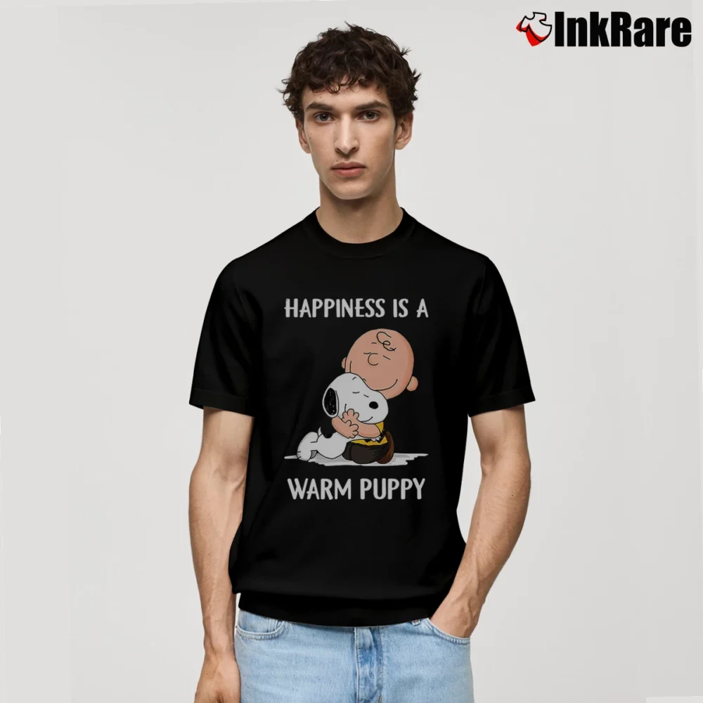 Men’s Happiness Is A Warm Puppy Snoopy And Chalie Brown Classic T-Shirt in black | Soft, Breathable Everyday Wear