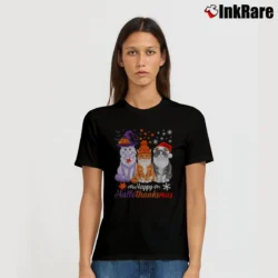 Women’s Happy Cats Halloween Thanksgiving Christmas T-Shirt in black | Soft, Flattering Fit