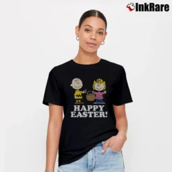 Women’s Happy Easter Charlie Brown And Sally Brown T-Shirt in black | Soft, Flattering Fit