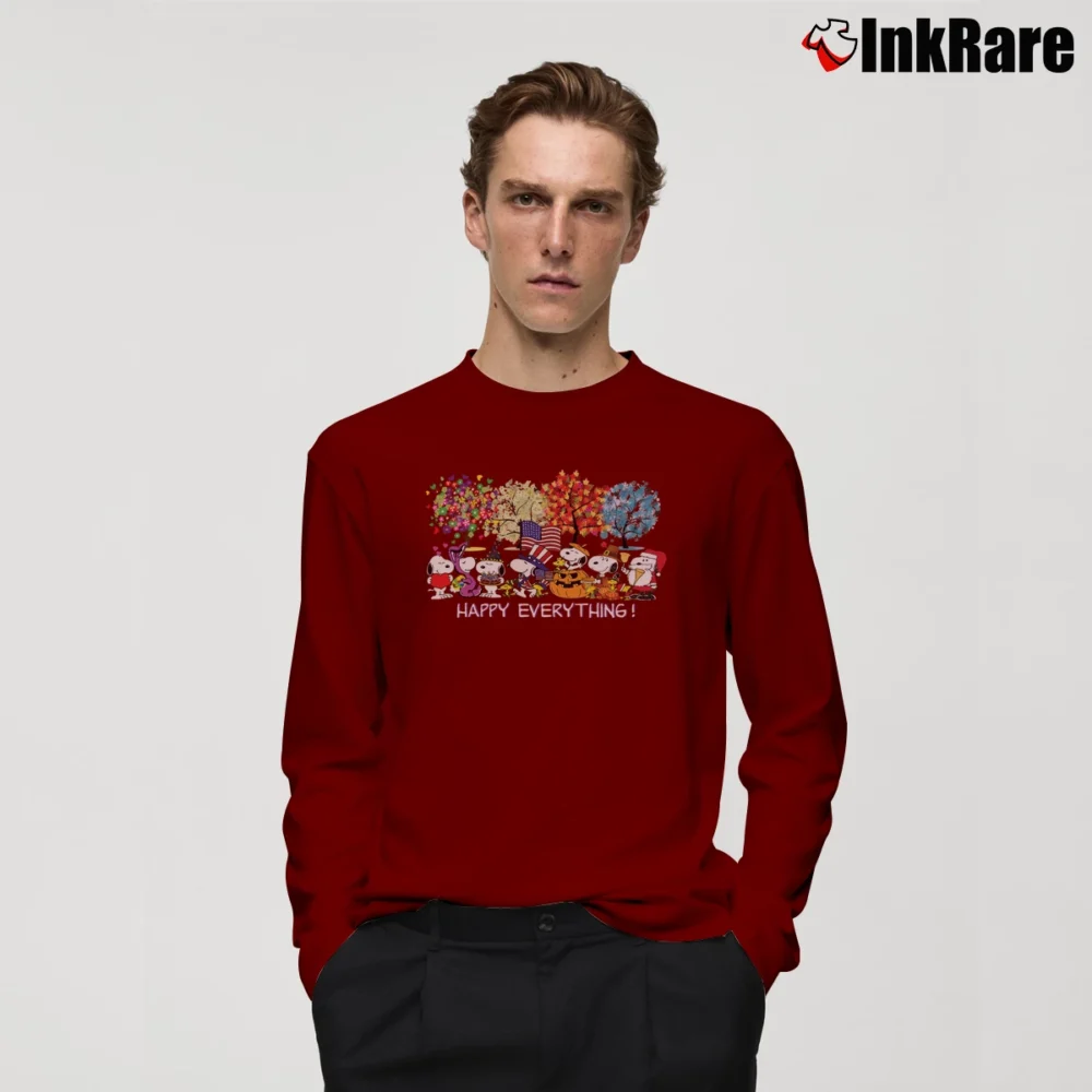 Men’s Happy Everything Snoopy Cosplay Parody Long-Sleeve Shirt in maroon | Sleek, Lightweight, Year-Round Wear